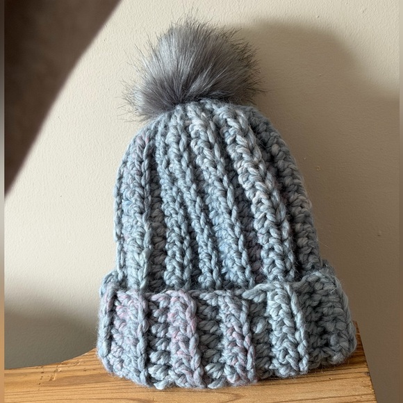 Cozy Gray handmade crochet Pom-Pom Beanie for adults - Picture 2 of 4